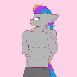 Size: 4000x4000 | Tagged: safe, artist:rainyvisualz, derpibooru import, oc, oc only, oc:pixel codec, anthro, pegasus, pony, abs, clothes, looking at you, male, nudity, partial nudity, solo, topless