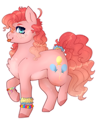 Size: 1280x1596 | Tagged: safe, artist:a1-axis, derpibooru import, pinkie pie, earth pony, pony, bracelet, chest fluff, female, jewelry, mare, raised hoof, raised leg, simple background, solo, tail scrunchie, tongue, tongue out, transparent background