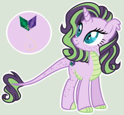 Size: 918x854 | Tagged: safe, artist:shiibases, artist:sistervailory, derpibooru import, oc, oc only, oc:fluorite, dracony, hybrid, base used, cutie mark, female, freckles, green background, horn, interspecies offspring, offspring, outline, parent:rarity, parent:spike, parents:sparity, simple background, slit eyes, solo
