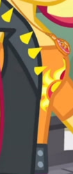 Size: 1920x4563 | Tagged: safe, derpibooru import, screencap, sunset shimmer, better together, equestria girls, forgotten friendship, boobshot, breasts, clothes, cropped, cutie mark, cutie mark on clothes, female, geode of empathy, jacket, jewelry, leather, leather jacket, magical geodes, necklace, pictures of chests, solo, sunset jiggler