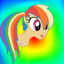 Size: 1440x1440 | Tagged: safe, artist:sarastudly, derpibooru import, rainbow dash, human, abstract background, bust, eyelashes, female, humanized, jewelry, necklace, smiling, solo