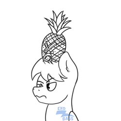 Size: 500x500 | Tagged: safe, artist:exobass, derpibooru import, oc, oc only, oc:starbass, pegasus, angry, food, lineart, pegasus oc, pineapple, simple background, solo, transparent background