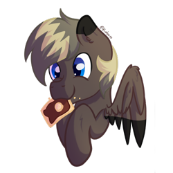 Size: 500x500 | Tagged: safe, artist:exobass, derpibooru import, oc, oc only, oc:bananaevolution, pegasus, pony, food, male, nom, pegasus oc, poptart, simple background, solo, spread wings, stallion, transparent background, wings