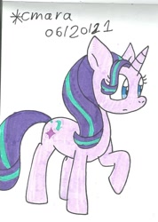 Size: 783x1102 | Tagged: safe, artist:cmara, derpibooru import, starlight glimmer, pony, unicorn, female, mare, raised hoof, raised leg, simple background, solo, traditional art, white background