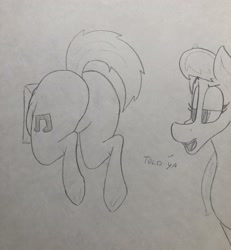 Size: 3023x3270 | Tagged: safe, artist:dynamo1940, derpibooru import, dj pon-3, octavia melody, vinyl scratch, earth pony, pony, butt, buttstuck, lineart, monochrome, plot, stuck, traditional art