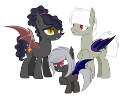 Size: 1920x1517 | Tagged: safe, artist:teal-quil, derpibooru import, oc, oc only, oc:blood blossom, oc:midnight glory, oc:night watch, bat pony, pony, base used, female, filly, male, mare, simple background, stallion, transparent background