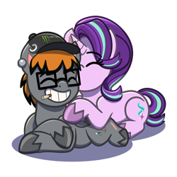 Size: 4093x4093 | Tagged: safe, artist:jcosneverexisted, derpibooru import, starlight glimmer, oc, oc:lightning blaze, pegasus, pony, unicorn, my little pony: pony life, canon x oc, cigarette, eyes closed, female, glasses, kissing, lying, male, mare, shipping, stallion, unshorn fetlocks