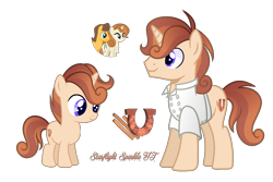 Size: 1518x1011 | Tagged: safe, artist:starflightsparkleyt, derpibooru import, caramel, oc, oc:spicy sweet, pony, unicorn, cinnamon chai, clothes, colt, male, offspring, parent:caramel, parent:cinnamon chai, simple background, stallion, transparent background