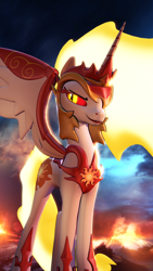 Size: 1080x1920 | Tagged: safe, artist:backmaker, derpibooru import, daybreaker, alicorn, pony, 3d, crown, fire, hoof shoes, jewelry, regalia, source filmmaker