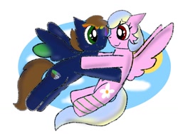 Size: 1024x768 | Tagged: safe, artist:dashvolcanic, artist:volcanicdash, derpibooru import, oc, pegasus, pony, couple, flying