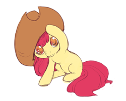 Size: 600x483 | Tagged: safe, artist:noel, derpibooru import, apple bloom, earth pony, pony, adorabloom, cute, daaaaaaaaaaaw, female, filly, hat, looking at you, solo, weapons-grade cute