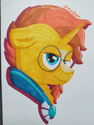 Size: 1024x1366 | Tagged: safe, artist:exobass, derpibooru import, sunburst, pony, unicorn, cloak, clothes, glasses, grumpy, male, solo, stallion, sunburst's cloak, sunburst's glasses, tired, traditional art