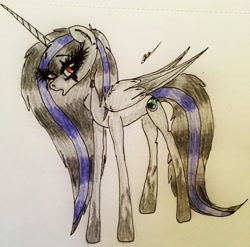 Size: 2418x2392 | Tagged: safe, artist:beamybutt, derpibooru import, oc, oc only, alicorn, pony, alicorn oc, eyelashes, female, horn, mare, signature, solo, traditional art, wings