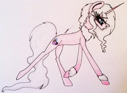 Size: 3070x2250 | Tagged: safe, artist:beamybutt, derpibooru import, oc, oc only, pony, unicorn, eyelashes, female, horn, mare, raised hoof, raised leg, signature, solo, traditional art, unicorn oc