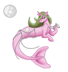 Size: 1472x1549 | Tagged: safe, artist:neighingnanny, derpibooru import, oc, oc only, merpony, pony, seapony (g4), unicorn, eyelashes, female, fish tail, flowing mane, horn, jewelry, necklace, pearl, pearl necklace, seaponified, simple background, solo, species swap, tail, transparent background
