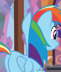 Size: 622x729 | Tagged: safe, derpibooru import, screencap, rainbow dash, the end in friend, butt, cropped, plot, rainbutt dash, smiling, solo