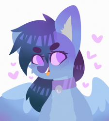 Size: 1800x2000 | Tagged: safe, artist:etoz, derpibooru import, oc, oc:aetheus soler, pegasus, blushing, collar, cute, eyebrows, eyebrows visible through hair, female, heart, mare, open mouth, pegasus oc, smiling, solo, wings