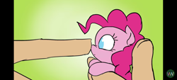 Size: 1520x689 | Tagged: safe, artist:doublewbrothers, pinkie pie, earth pony, human, my tiny pony, boop, female, holding a pony, noseboop, solo