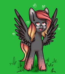 Size: 1280x1451 | Tagged: safe, artist:ranillopa, derpibooru import, oc, oc only, pegasus, pony, commission, digital art, female, grass, hooves, mare, open mouth, open smile, smiling, solo, spread wings, tail, wings