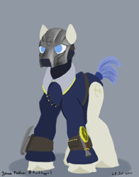 Size: 1100x1400 | Tagged: safe, artist:rockhoppr3, derpibooru import, oc, oc only, earth pony, pony, clothes, dishonored, gun, lineless, male, mask, simple background, solo, stallion, sword, unshorn fetlocks, weapon