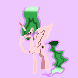 Size: 1700x1700 | Tagged: safe, artist:samantha062104, derpibooru import, princess celestia, alicorn, pony, color change, colored horn, corrupted, corrupted celestia, curved horn, dark magic, horn, magic, pink background, simple background, solo, sombra eyes, sombra horn