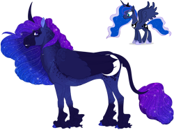 Size: 4000x3000 | Tagged: safe, artist:neighbaby, derpibooru import, princess luna, alicorn, bat pony, bat pony alicorn, classical unicorn, pony, bat ponified, bat wings, cloven hooves, curved horn, ethereal mane, fangs, female, hoers, horn, hybrid wings, leonine tail, mare, profile, race swap, redesign, side view, simple background, solo, starry mane, transparent background, unshorn fetlocks, wings
