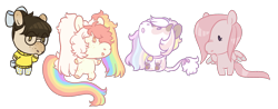 Size: 1150x450 | Tagged: safe, artist:lavvythejackalope, derpibooru import, oc, oc only, earth pony, pegasus, pony, bow, chibi, clothes, commission, earth pony oc, glasses, hair bow, looking up, multicolored hair, pegasus oc, rainbow hair, simple background, transparent background, wings, ych result