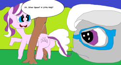 Size: 4340x2352 | Tagged: safe, derpibooru import, diamond tiara, silver spoon, earth pony, pony, 1000 hours in ms paint, butt, diamond buttiara, silver spoon is not amused, stuck, tree