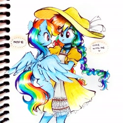 Size: 2713x2713 | Tagged: safe, artist:liaaqila, derpibooru import, rainbow dash, pony, equestria girls, :p, braid, clothes, dress, hat, human ponidox, rainbow dash always dresses in style, self ponidox, tongue, tongue out, traditional art