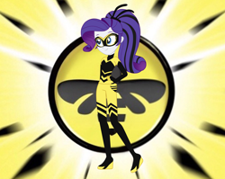 Size: 1884x1500 | Tagged: safe, artist:machakar52, derpibooru import, rarity, equestria girls, animal costume, bee costume, bodysuit, chloé bourgeois, clothes, cosplay, costume, crossover, hairstyle, hand on hip, mask, miraculous ladybug, ponytail, queen bee