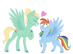 Size: 2732x2048 | Tagged: safe, artist:moccabliss, derpibooru import, rainbow dash, zephyr breeze, pony, blushing, colored hooves, female, heart, male, shipping, simple background, spread wings, straight, white background, wings, zephdash