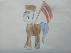 Size: 1280x960 | Tagged: safe, artist:angelovalouva, derpibooru import, earth pony, pony, clothes, flag, hat, latvia, male, solo, traditional art