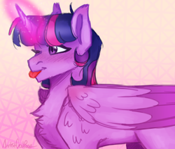 Size: 1400x1200 | Tagged: safe, artist:artistcoolpony, derpibooru import, twilight sparkle, twilight sparkle (alicorn), alicorn, pony, :p, blushing, chest fluff, cute, female, glowing horn, horn, magic, mare, one eye closed, solo, tongue, tongue out, twiabetes, wink