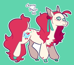 Size: 1024x906 | Tagged: safe, artist:goatpaste, derpibooru import, cherry treats, earth pony, pony, g1, female, freckles, g1 to g4, generation leap, green background, mare, simple background, solo