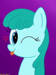 Size: 3016x4032 | Tagged: safe, artist:rainbowšpekgs, derpibooru import, spring melody, sprinkle medley, pegasus, pony, :p, ;p, bust, cute, female, gradient background, heart, mare, one eye closed, portrait, smiling, solo, sprinklebetes, tongue, tongue out, wink