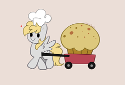 Size: 3597x2467 | Tagged: safe, artist:kittyrosie, derpibooru import, derpy hooves, pegasus, pony, chef's hat, food, giant food, hat, muffin