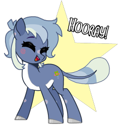 Size: 1236x1308 | Tagged: safe, artist:gogo-gadget, derpibooru import, oc, oc:puddle jumper, earth pony, frog, frog pony, hybrid, pony, :d, blush sticker, blushing, cheering, cute, eyes closed, female, gold star, hooray, mare, ocbetes, open mouth, simple background, smiling, solo, transparent background