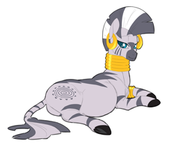 Size: 2353x1992 | Tagged: safe, artist:snspony, derpibooru import, zecora, zebra, female, looking at you, lying down, mare, on side, pregnant, prone, simple background, smiling, smiling at you, solo, white background