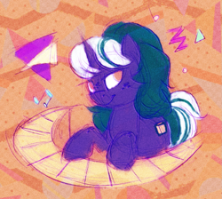 Size: 2079x1863 | Tagged: safe, artist:equmoria, derpibooru import, oc, oc only, oc:piano mint, unicorn, 80s, circular keyboard, color porn, horn, looking at you, musical instrument, piano, playing instrument, solo, unicorn oc