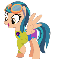 Size: 367x405 | Tagged: safe, artist:firestarartist, artist:user15432, derpibooru import, indigo zap, pegasus, pony, equestria girls, base used, clothes, cutie mark, cutie mark on clothes, equestria girls ponified, goggles, leotard, olympics, open mouth, ponified, raised hoof, raised leg, simple background, sports, sports outfit, sporty style, swimsuit, transparent background