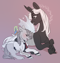 Size: 2784x2896 | Tagged: safe, artist:vasenka_1337, derpibooru import, oc, oc:queen venyx, oc:yiazmat, changeling, changeling queen, unicorn, brushies, changeling queen oc, female, male