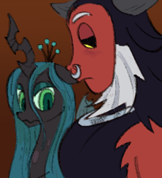 Size: 326x358 | Tagged: safe, artist:draconekissuwu, artist:villainappie, derpibooru import, lord tirek, queen chrysalis, centaur, changeling, changeling queen, chrysirek, eyes on the prize, female, male, meme, pecs, ponified, ponified meme, shipping, straight