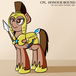 Size: 1000x1000 | Tagged: safe, artist:ashtoneer, oc, oc:honour bound, earth pony, pony, fanfic:everyday life with guardsmares, armor, everyday life with guardsmares, female, guardsmare, mare, royal guard, simple background, solo, spear, weapon