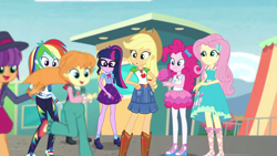Size: 1920x1080 | Tagged: safe, artist:excelso36, edit, edited screencap, screencap, applejack, fluttershy, ginger owlseye, megan williams, pinkie pie, rainbow dash, sci-twi, sunset shimmer, twilight sparkle, better together, equestria girls, g1, rollercoaster of friendship, diaper, diaper edit, diaper fetish, diaper under clothes, female, fetish, offscreen character, outdoors