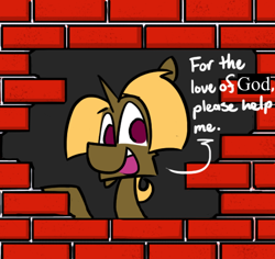 Size: 548x517 | Tagged: safe, artist:guru, derpibooru import, oc, oc:hugsworthy, brick wall, commission, commissioner:reversalmushroom, edgar allan poe, funny, immurement, meme, parody, the cask of amontillado