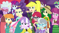 Size: 1920x1080 | Tagged: safe, artist:excelso36, edit, screencap, alizarin bubblegum, blueberry cake, cheerilee, chelsea porcelain, diamond tiara, indigo wreath, megan williams, mystery mint, silver spoon, sweet leaf, better together, equestria girls, g1, rollercoaster of friendship, baby bottle, baby powder, background human, daughter, diaper, diaper bag, diaper edit, diaper fetish, diaper under clothes, family, female, fetish, g1 to equestria girls, generation leap, male, mother, mother and child, mother and daughter, pacifier, parent and child, purple frizz, silver spoon is not amused