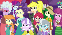 Size: 1920x1080 | Tagged: safe, artist:excelso36, edit, screencap, alizarin bubblegum, blueberry cake, cheerilee, chelsea porcelain, diamond tiara, indigo wreath, megan williams, mystery mint, silver spoon, sweet leaf, better together, equestria girls, g1, rollercoaster of friendship, background human, diaper, diaper edit, diaper fetish, diaper under clothes, female, fetish, g1 to equestria girls, generation leap, male, purple frizz, silver spoon is not amused