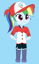 Size: 1600x2605 | Tagged: safe, artist:nightdrawing21, derpibooru import, rainbow dash, epic fails (equestria girls), eqg summertime shorts, equestria girls, clothes, cute, dashabetes, epic fail, fail, female, girly, hat, missing leg, preteen, smiling, solo, sports, uniform, vector, younger