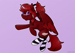 Size: 3508x2480 | Tagged: safe, artist:jellysiek, derpibooru import, oc, oc only, alicorn, pony, clothes, cute, flying, raffle prize, socks, solo, striped socks