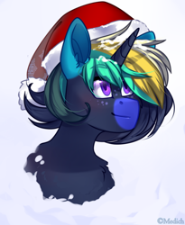 Size: 900x1096 | Tagged: safe, artist:mediasmile666, derpibooru import, oc, oc only, pony, christmas, freckles, hat, holiday, santa hat, simple background, solo, white background